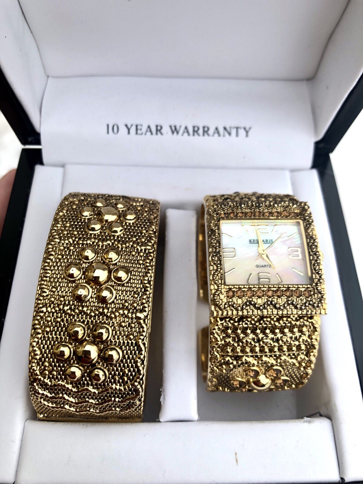 Kessaris Sparkling Crystal Rhinestones Gold Ladies Watch & Bracelet New In Box