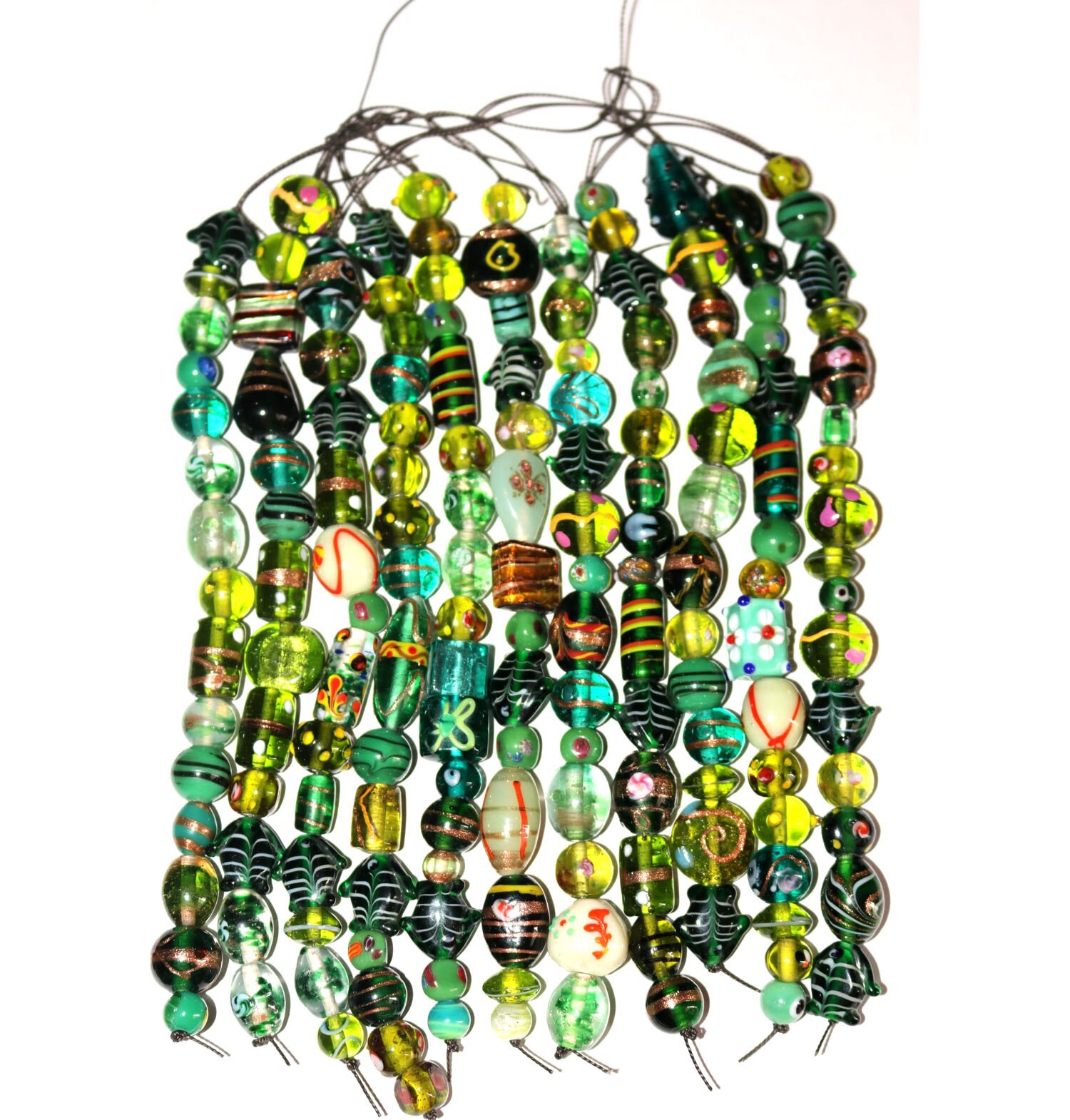 20 strands Lamp work Beads, 5 each in 4 color combination, Handmade Glass Beads.