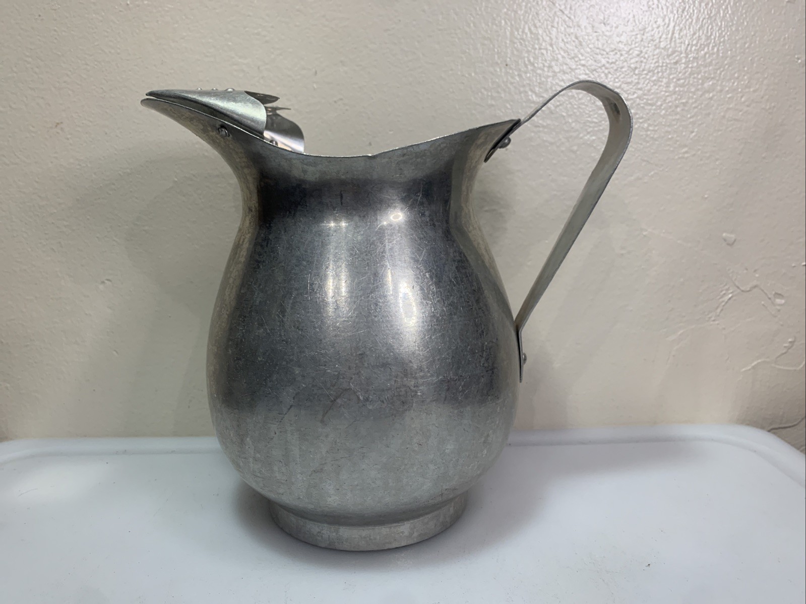 Pitcher Aluminum Vintage Mid 20th Century Silver Tone Medium Size