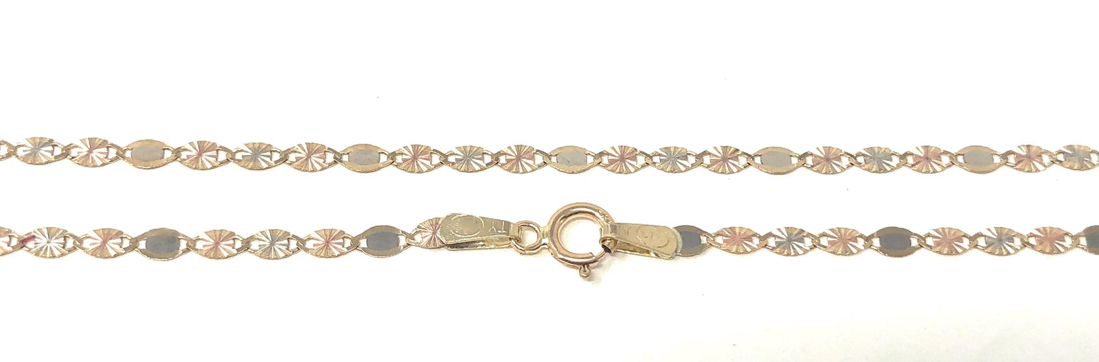 14K Yellow Solid Gold 2.1mm Flat Valentino Star DC Chain Necklace Spring Clasp