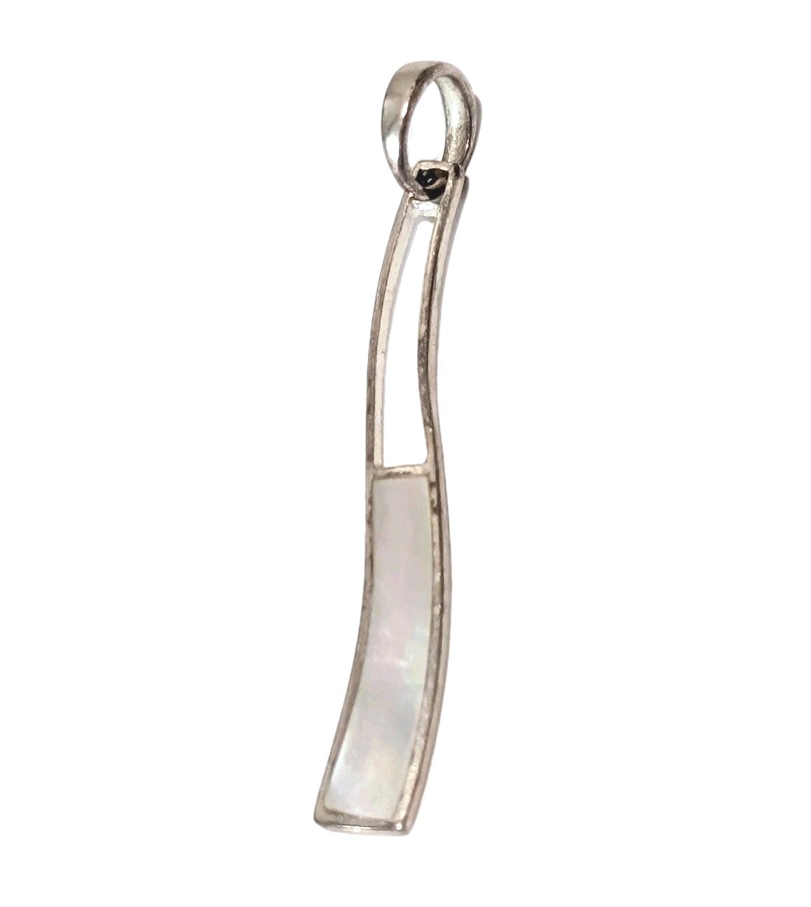 Vintage SU 925 Sterling Silver Mother Of Pearl Modern 1.5″ Pendant Thailand