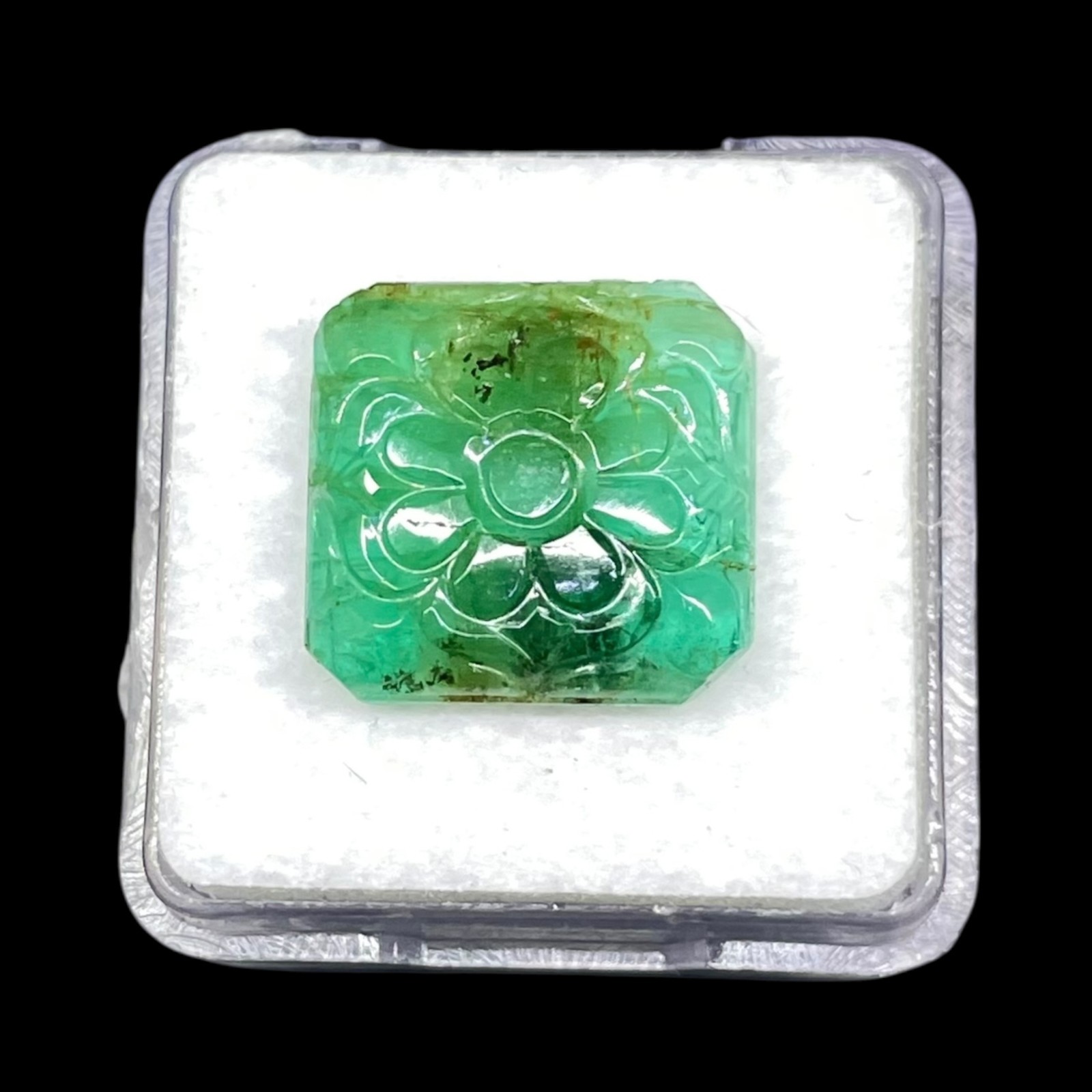 6.70 Cts Natural Zambian Emerald 14×13.7mm Rich Green Carved Untreated Gemstone