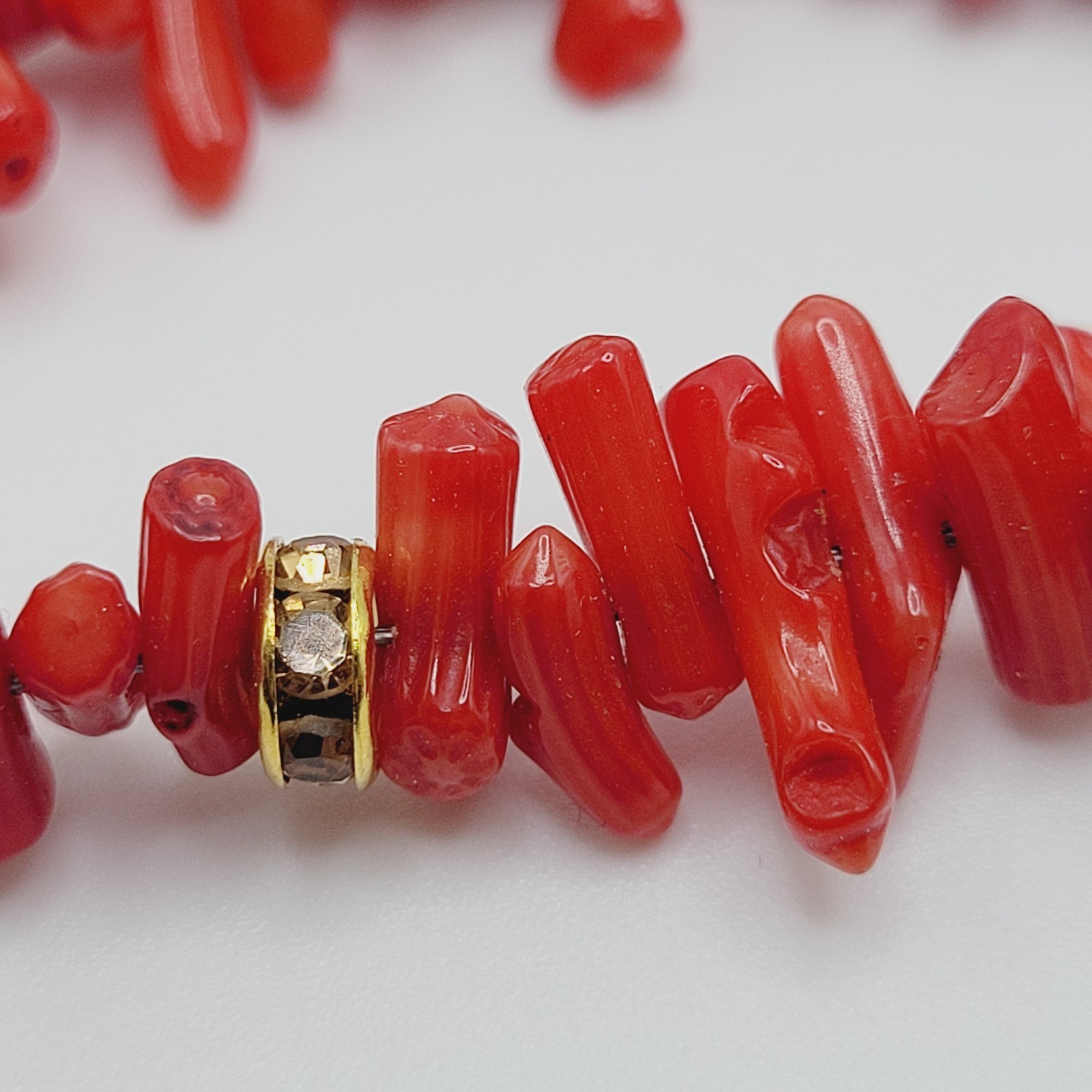 Vintage SW Artisan Red Branch Coral w Shell Pendant Gold Tone Cones Necklace