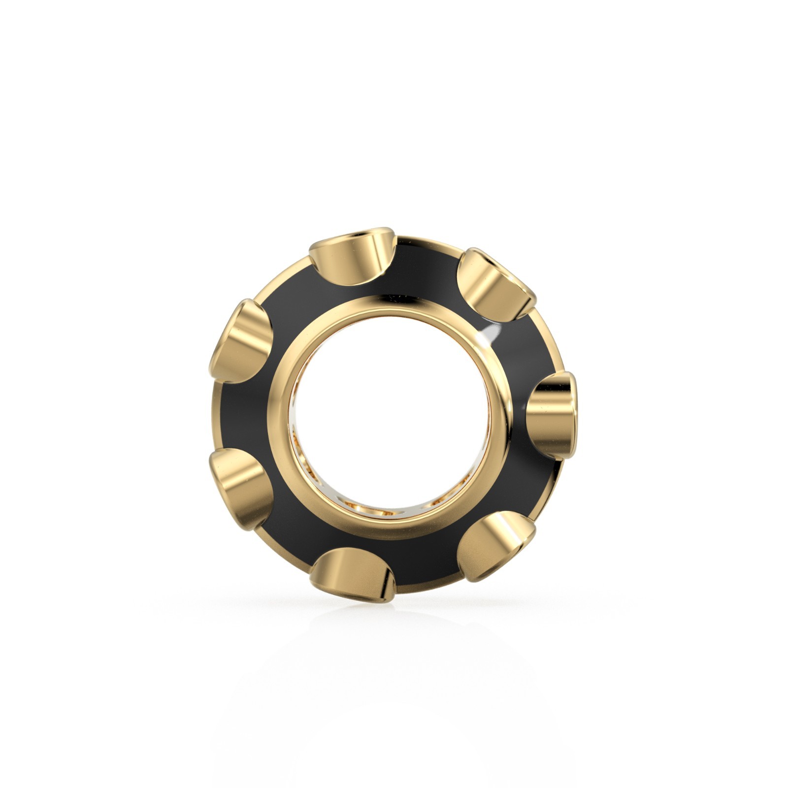 Black Enamel Diamond Solid Gold Charm Bead, Wide Hole Spacer with Bezel Stones
