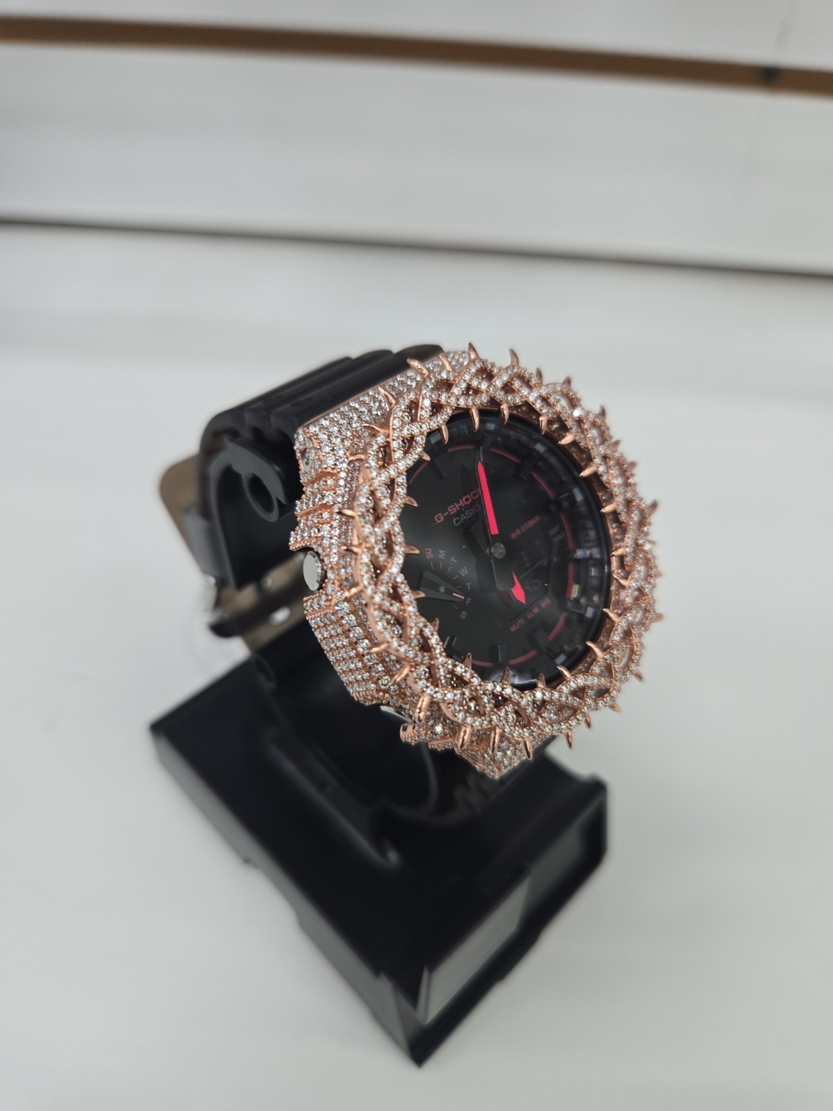 Moissanite G Shock Watch Casio 2100 Smoky Color Band Rose/Silver Color Bezel New