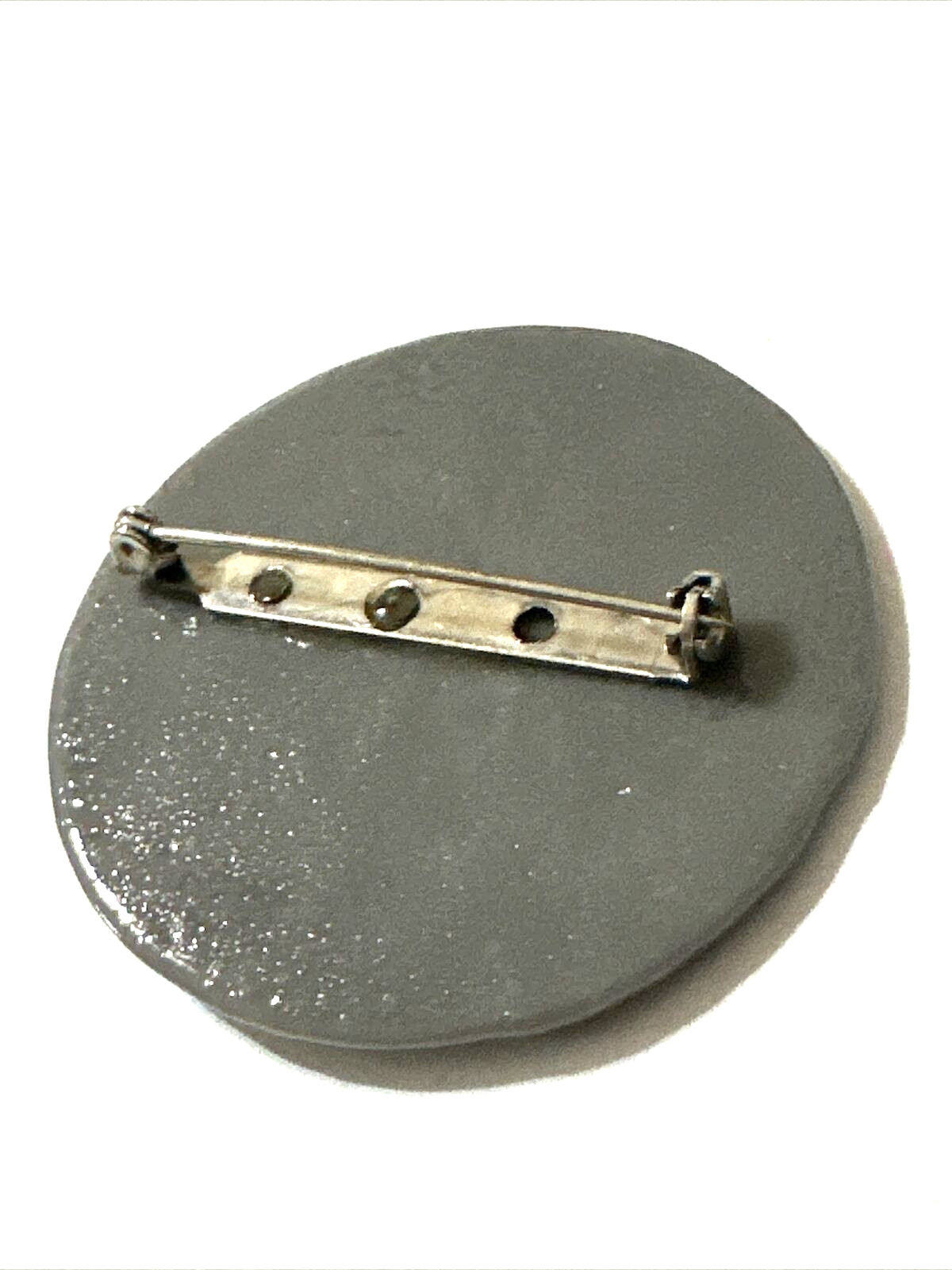 Vintage MCM Modernist Brooch Artisan Abstract Glass Pin Gray White Black 1.75″