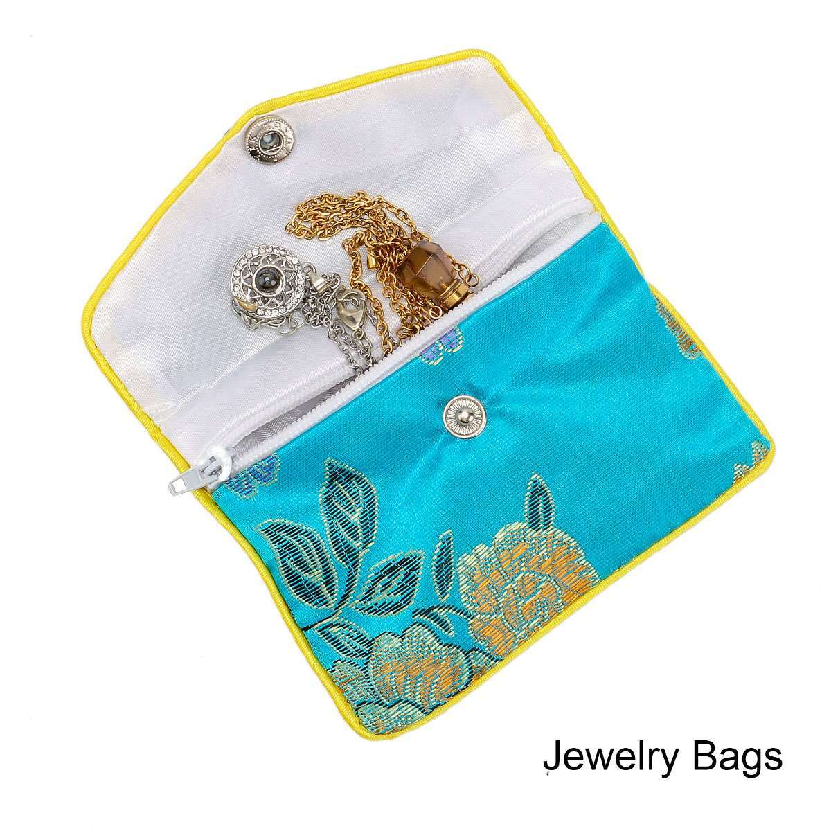 12 Fancy Silk Chinese Jewelry Purse Pouches with Zipper Gift Bag Pouch 3″ x 3.9″