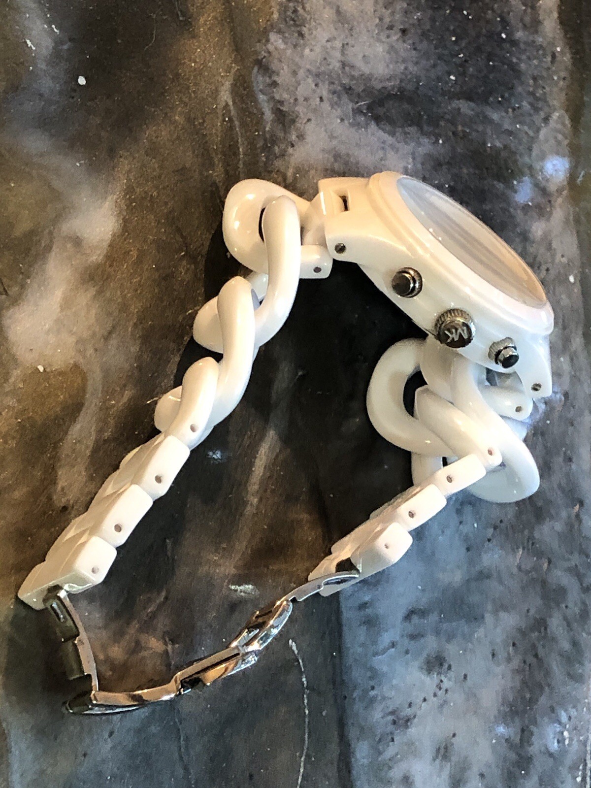 ✨🤍 NOS STUNNING Early MICHAEL KORS White CERAMIC Chain Link Bracelet Watch🤍✨