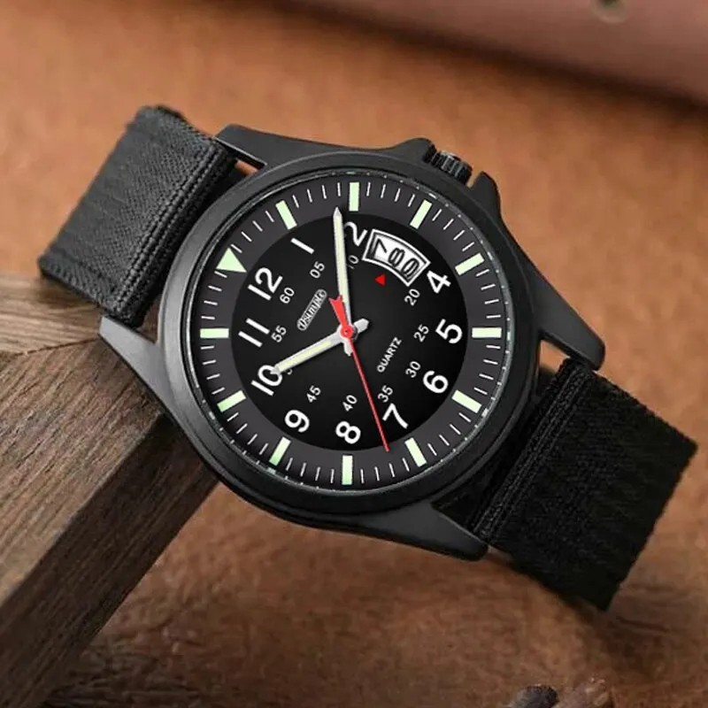Men’s Military Army Luminous 24 Hours Dial Nylon Strap Date Quartz Wrist Watch