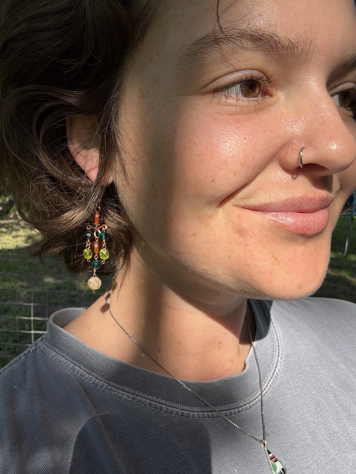 Handmade Copper Wire Dangle Earrings Western Boho Beaded Statement Jewelry