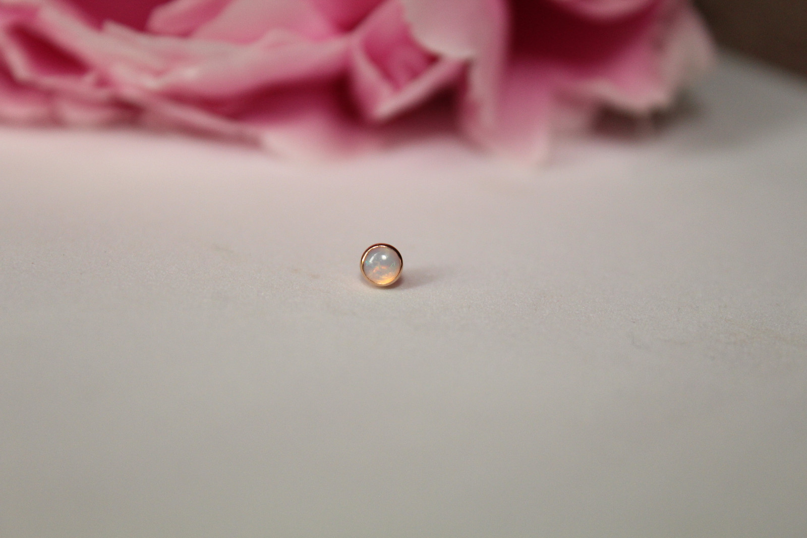 14k Solid Gold Bezel Stud With Real Opal, 25g threadless 14g and16g threaded pin
