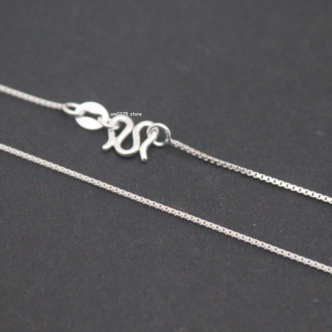 Pure 990 Fine Silver Chain For Women Thin 0.8mm Box Necklace Link 18inch /2-3g