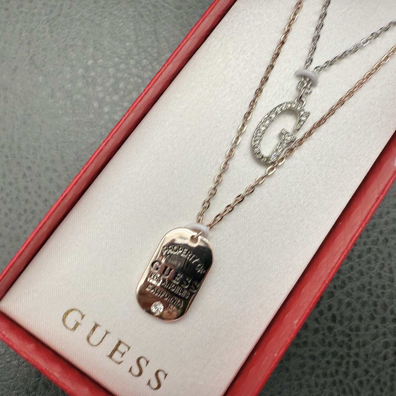 Guess Necklace Earring Set Womens Crystal Layered Pendant Jewelry New Gift Boxed