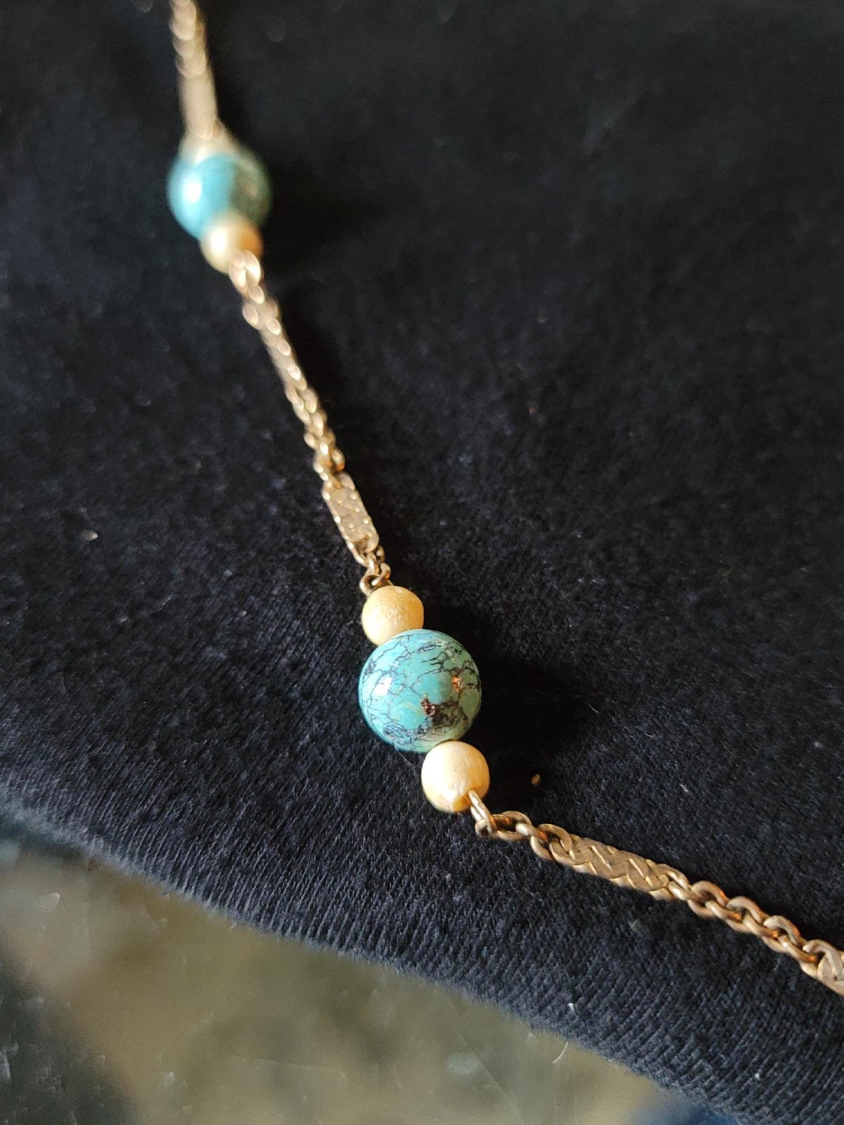 Vintage Elka 35 inch 17 gram 12K gold filled necklace with turquoise beads