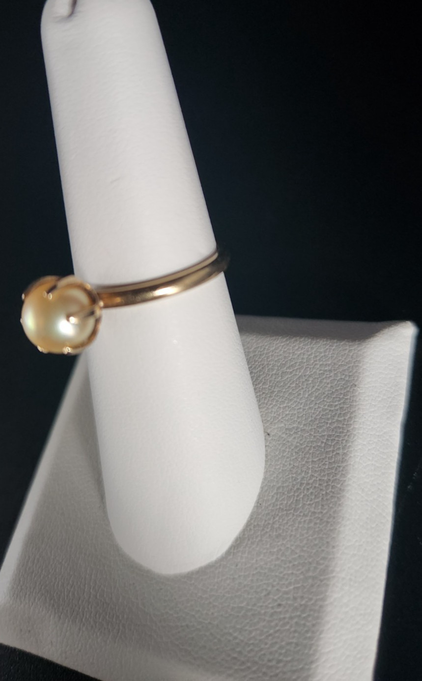 Art Carved Antique 14k Solid Yellow Gold Pearl 6 Prong Ring Size 7 Engagement