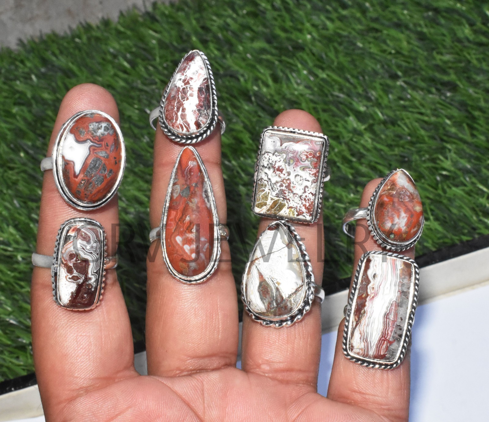1-500 Pcs Crazy Lace Agate In Wholesale Rings Lot Bulk: Silver Plated Whr-79