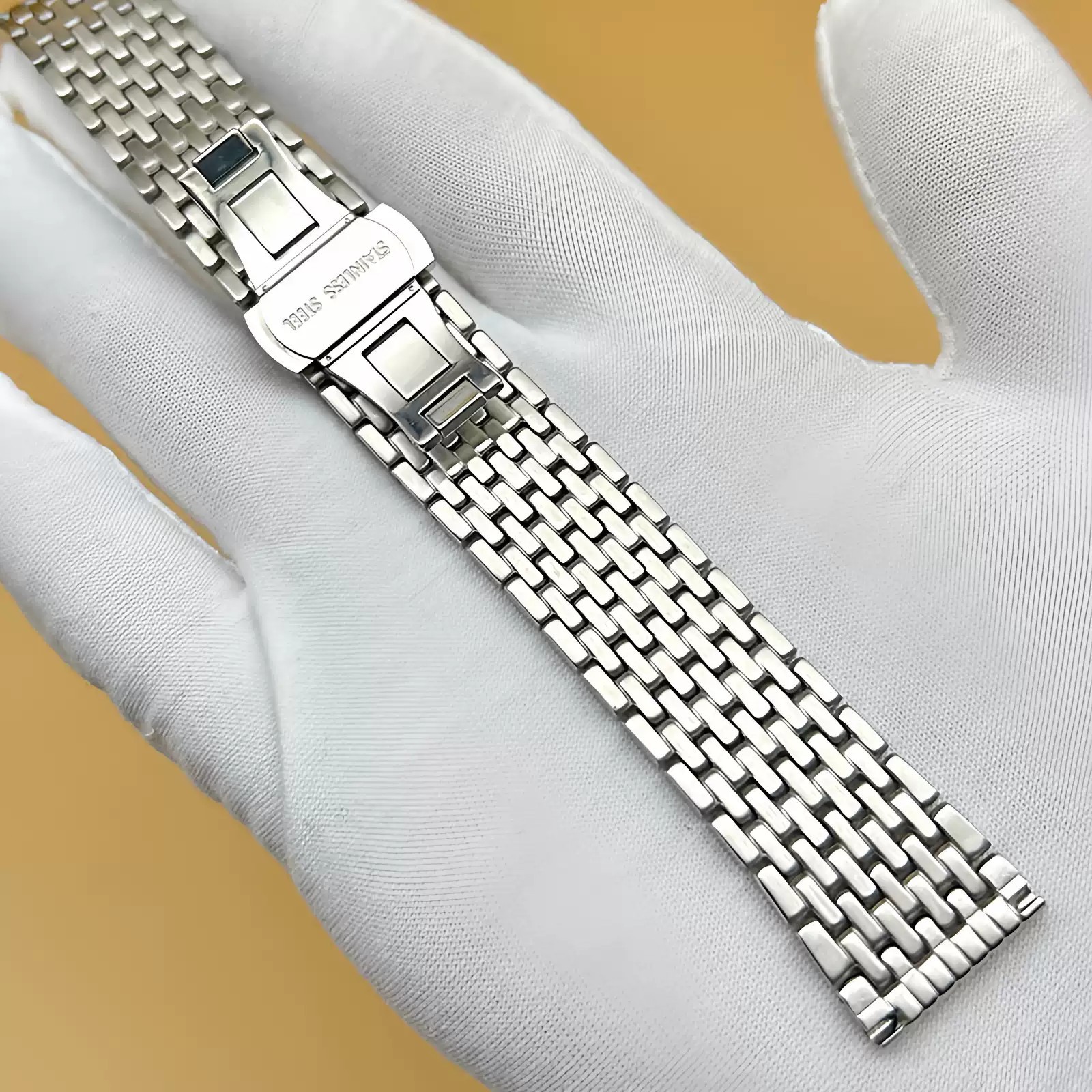 New 14mm-24mm 9Bead Solid Stainless Steel Watch Band Butterfly Clasp Strap