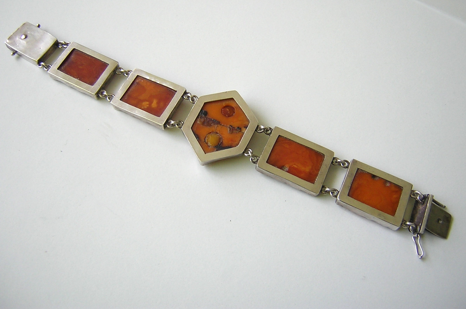 900 Silver Bracelet Amber Natural Amber Gingerbread 40.0 G Genuine Old Amber