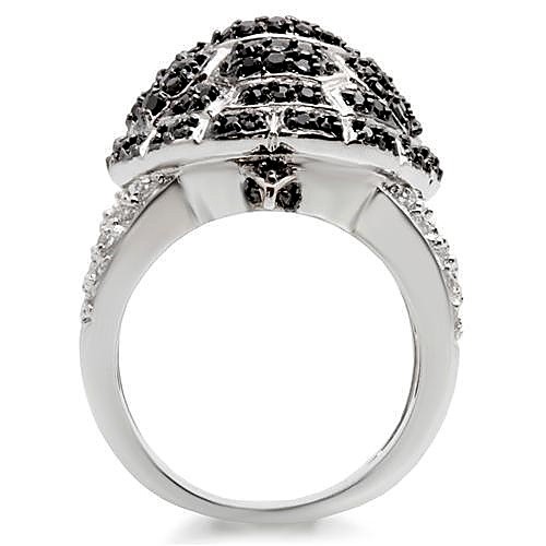 Women’s Turtle Cocktail Ring, Jet CZ, Rhodium & Ruthenium Plated, Brass