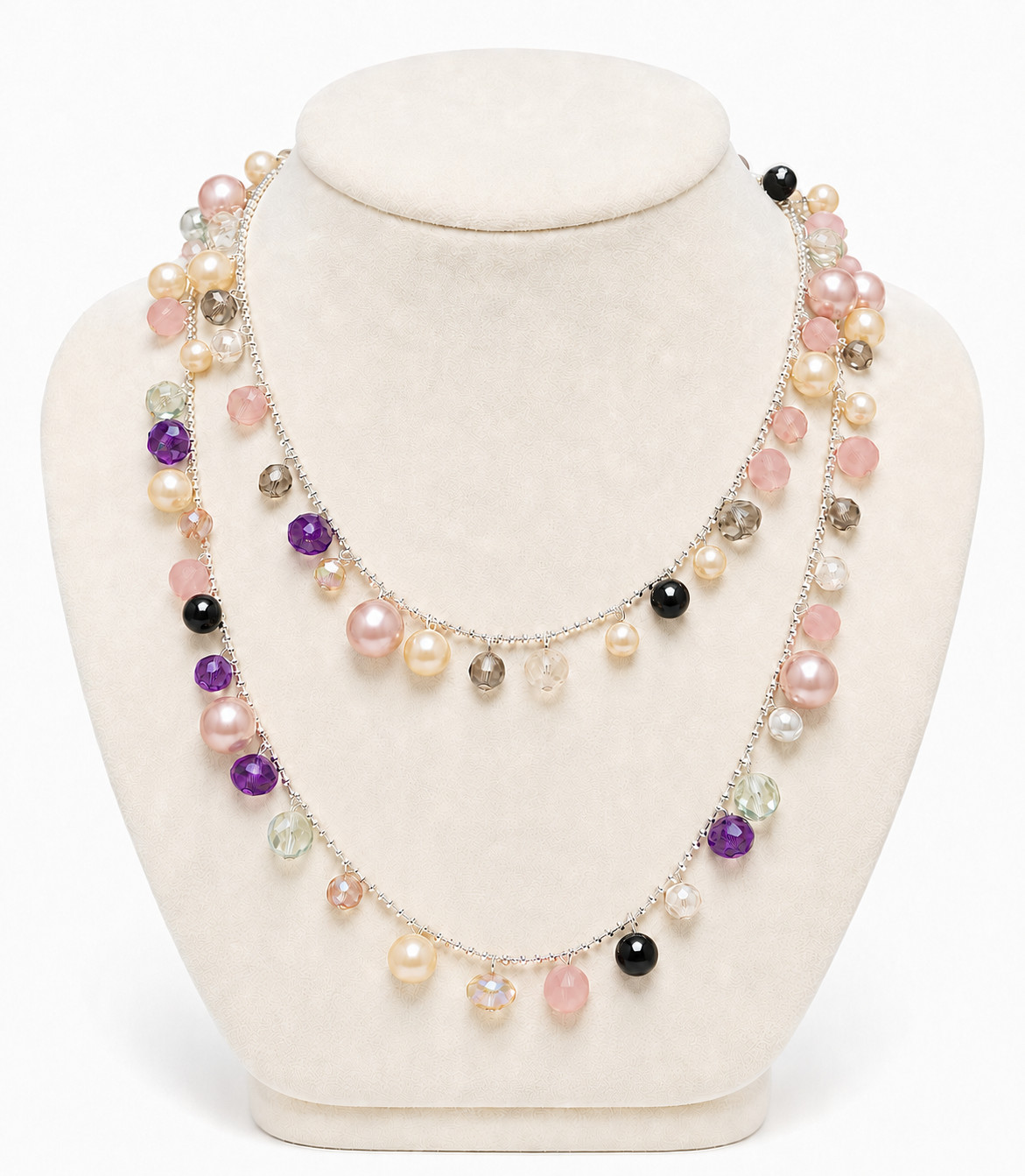 Silver-Tone Multicolor Beaded Station Necklace