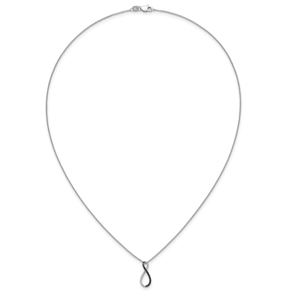 14K Solid White Gold 0.08 ct Black Diamond Small Pendant Necklace 18mm 3/4 inch