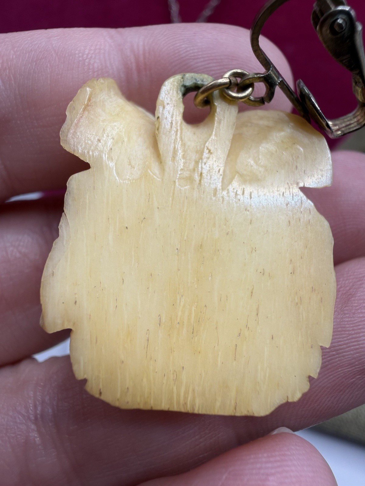Vintage Chinese Export Carved Bovine Bone Rose Necklace and Drop Earring Set
