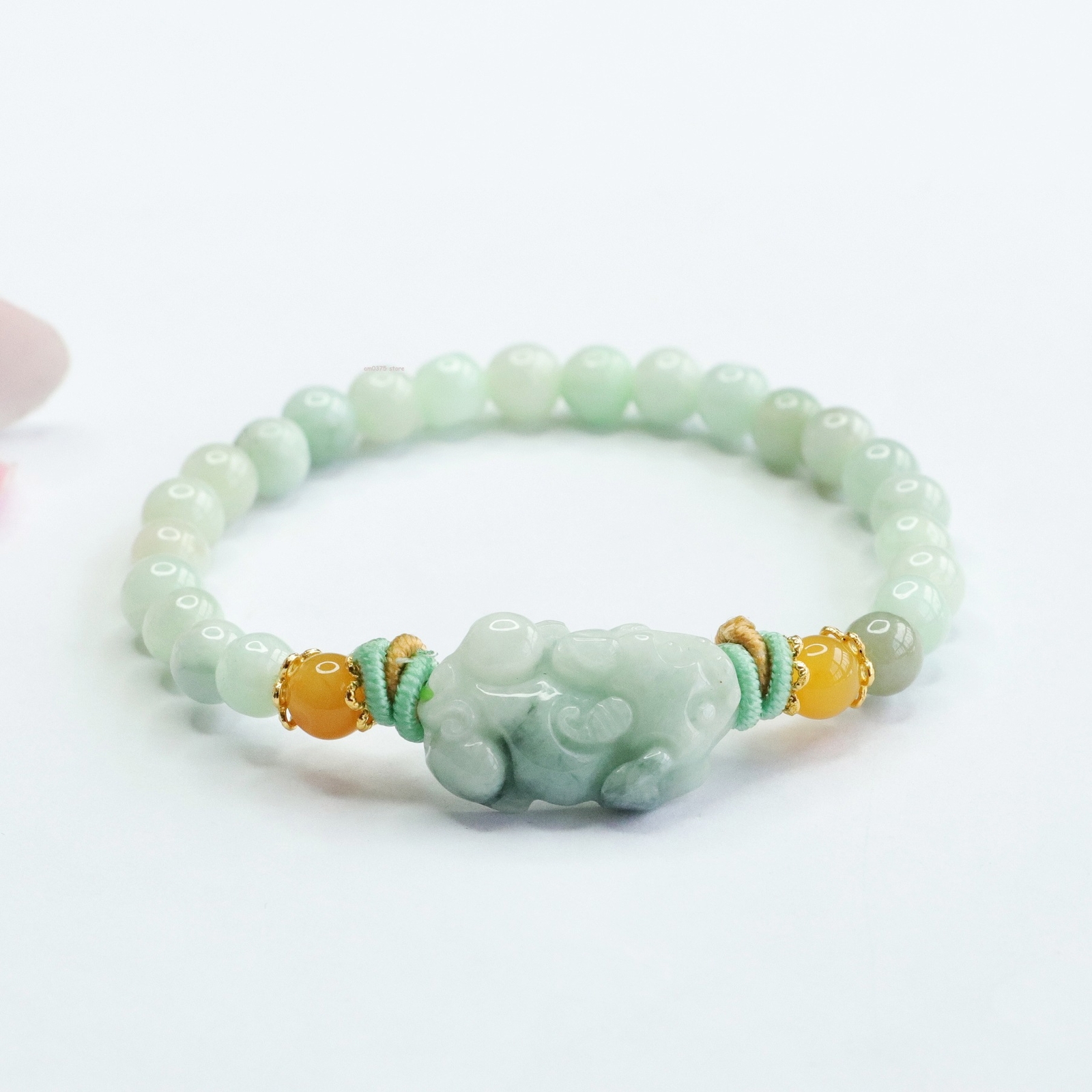 Natural A Grade Jadeite Beacelets Women’s 6mm Gemstone Bead Jade Pixiu Bracelet