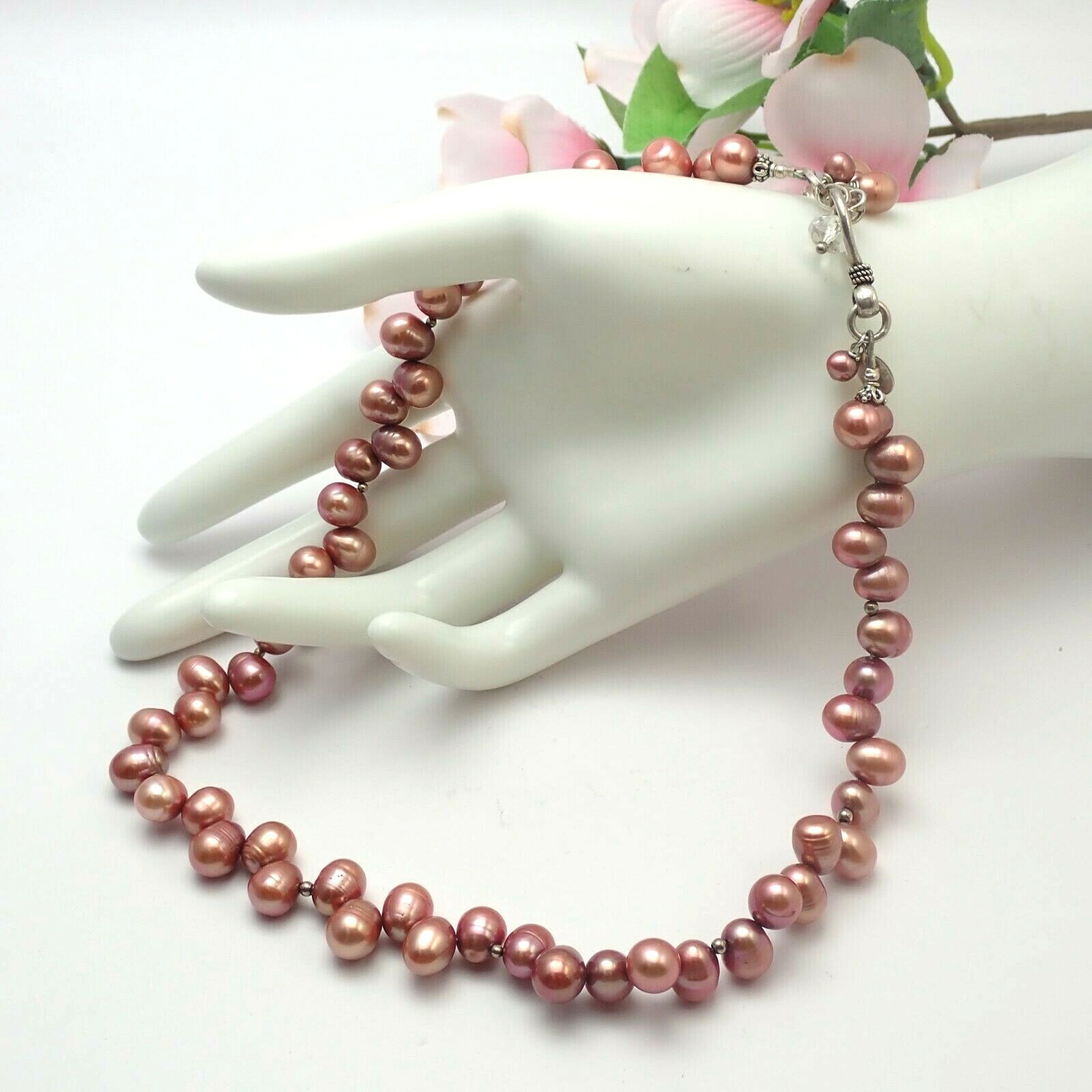 Zenia Mauve Baroque Genuine Cultured Pearl Sterling Silver Crystal 20″ Necklace