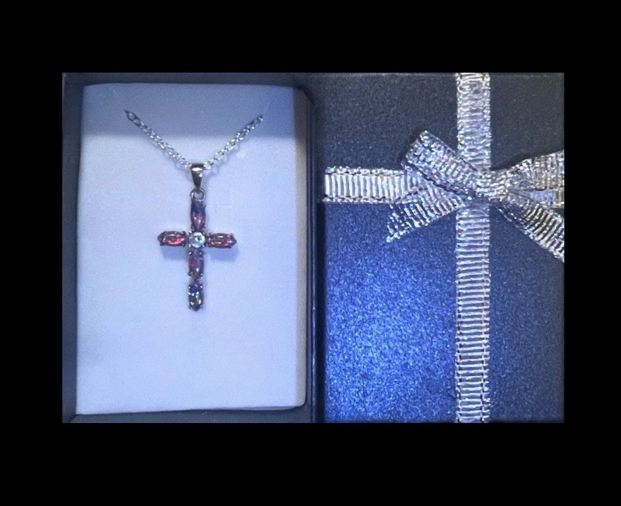 DEAL! FINE RARE Elegant 925SS Teal Blue Rainbow Fire Opal CZ Cross Necklace