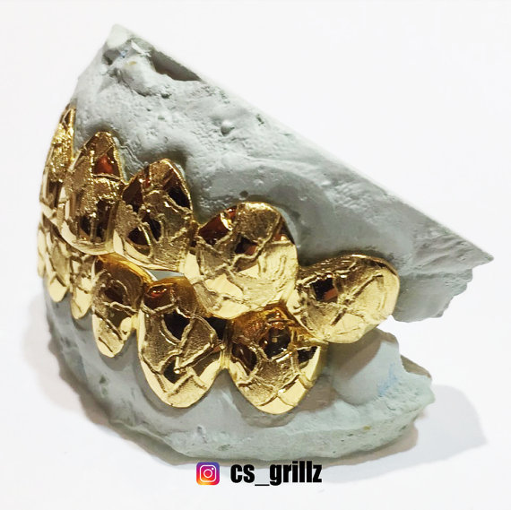 Sterling Silver Yellow Gold Plated Nugget Cut Custom Fit Handmade Real GRILLZ