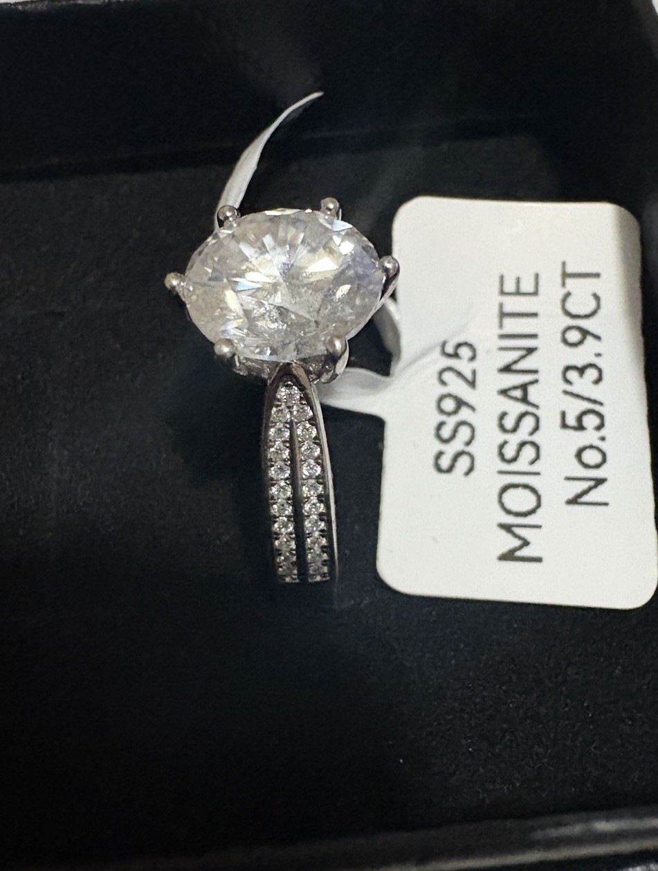 925 Sterling Silver Round White Moissanite Prong Engagement Ring 3.9 CT Size 5