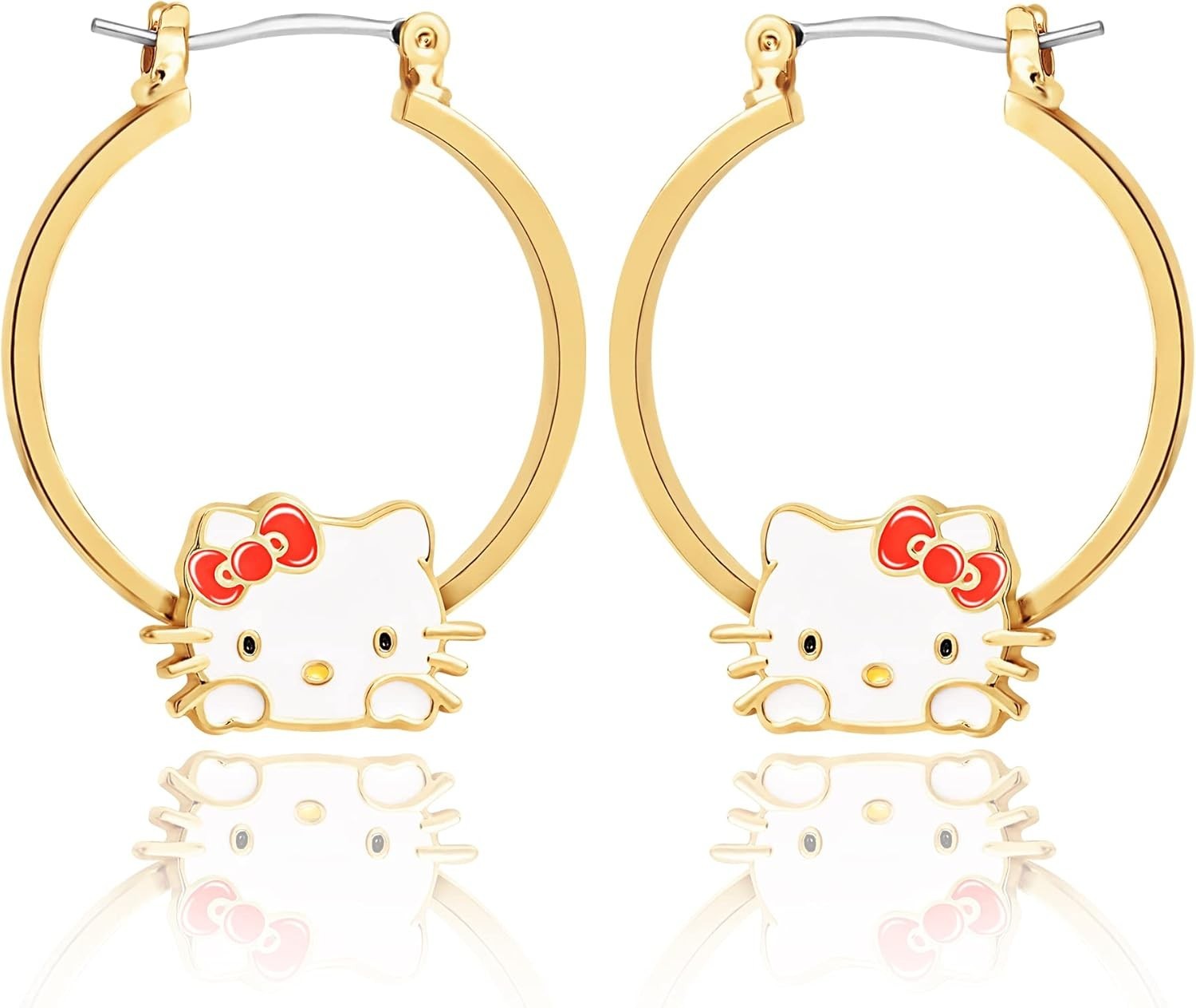 Charming Hello Kitty Medium Hoop Earrings – Officially Licensed Gold Tone Design