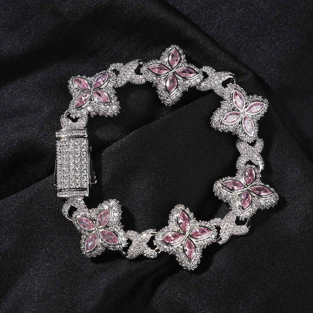 Baby Blue Baguette CZ Floral Infinity Cuban Link Bracelet Unisex