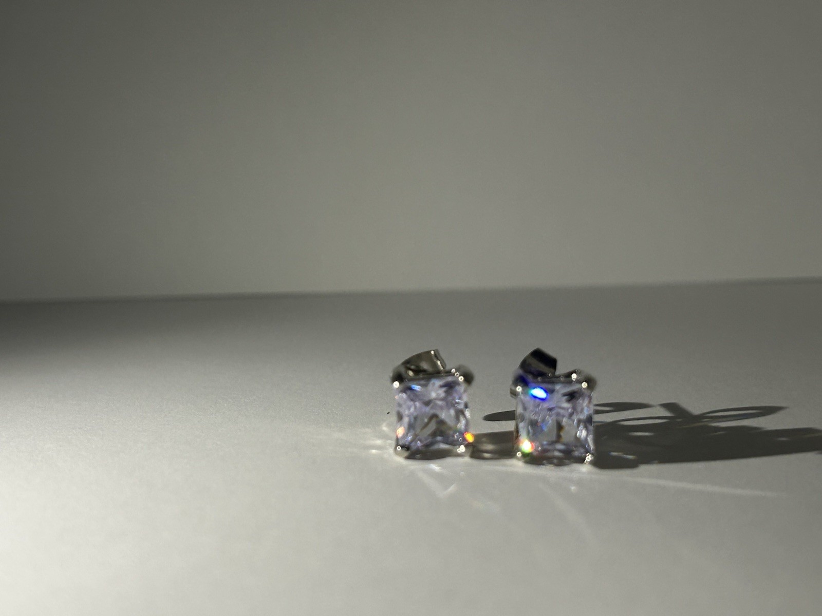 8mm Princess Cut Zircon Stud Earrings Silver Plated Diamond Alternative