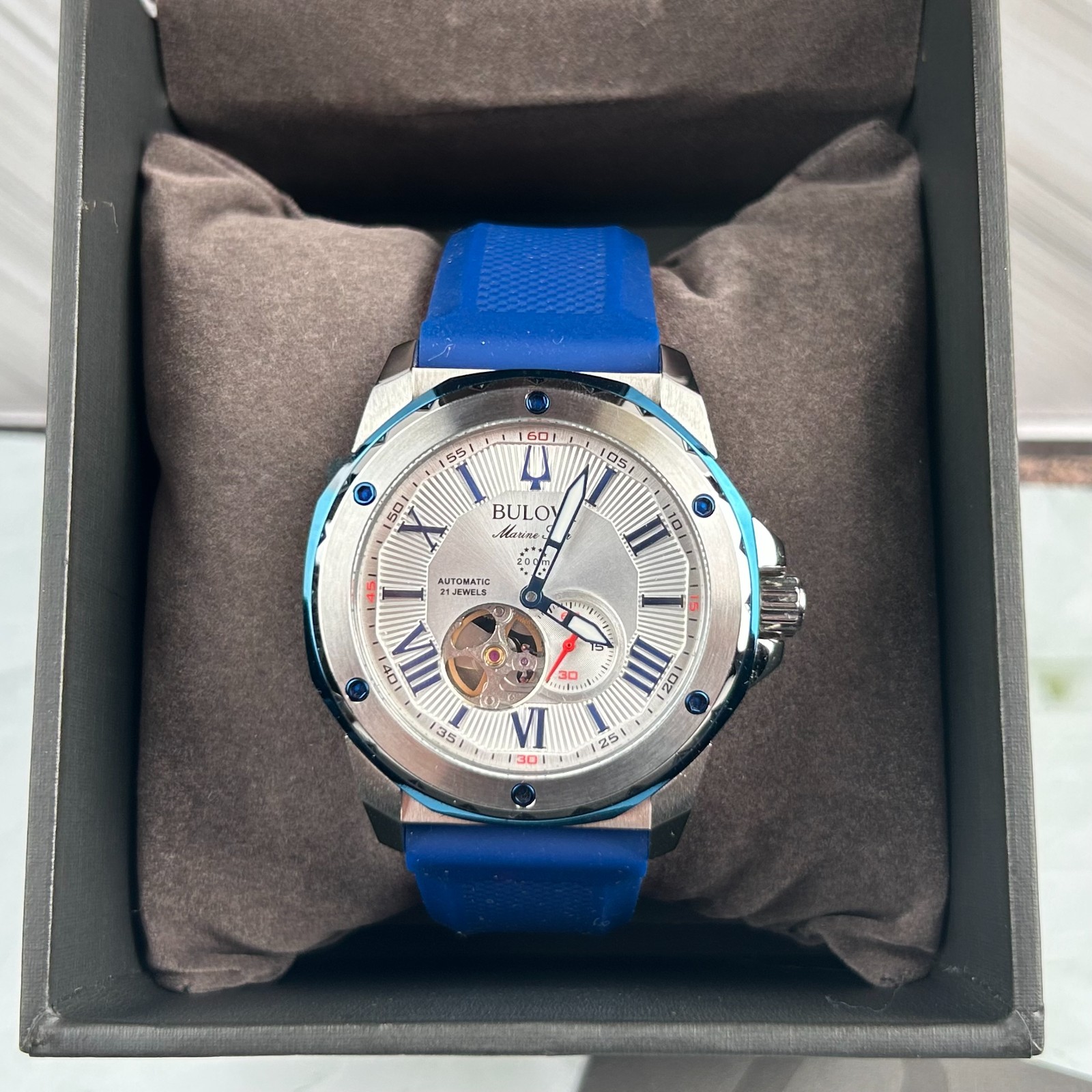 Bulova Marine Star 98A225 Automatic White Dial Silicon Strap Men’s Watch New/Box