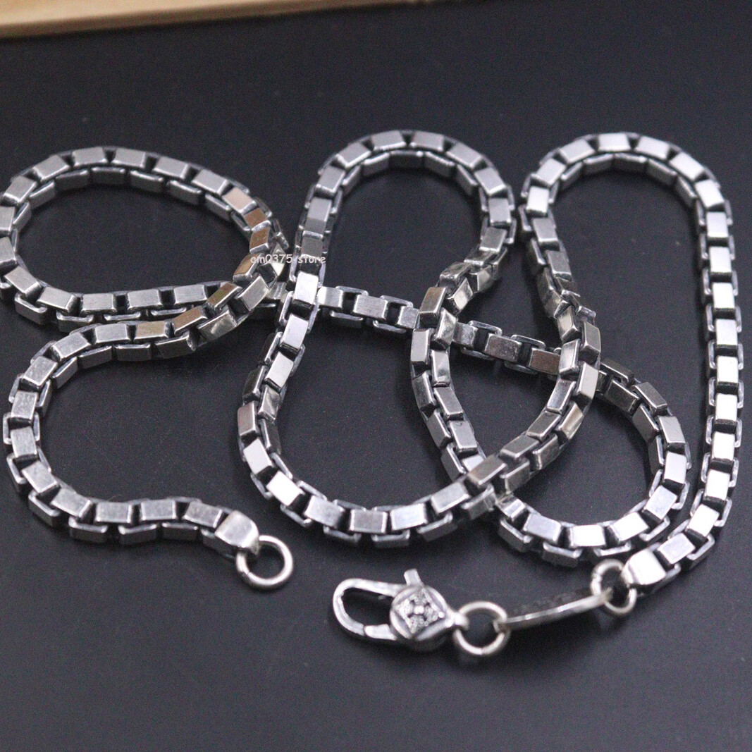 Pure 925 Sterling Silver Necklace Men Women 4mm Box Chain Link 22inch /46-47g