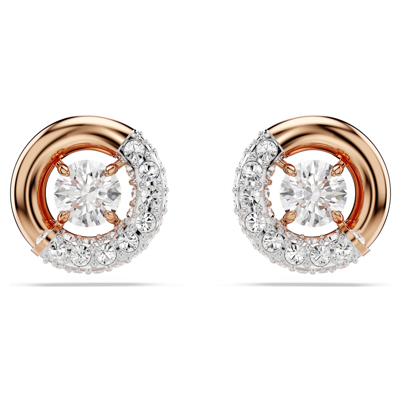 Swarovski Dextera Stud Earrings, Round Cut, White, Rose Gold-Tone Plated 5692258