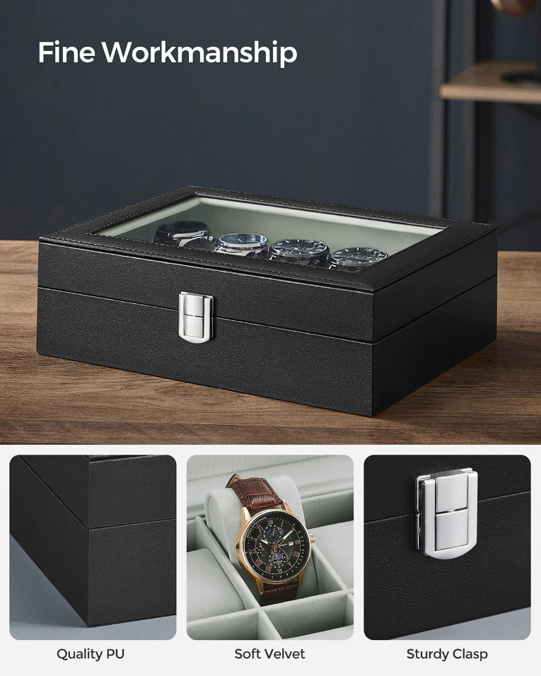 10Slots Watch Box Display Case Organizer Watch travel Case Jewelry Box For Men