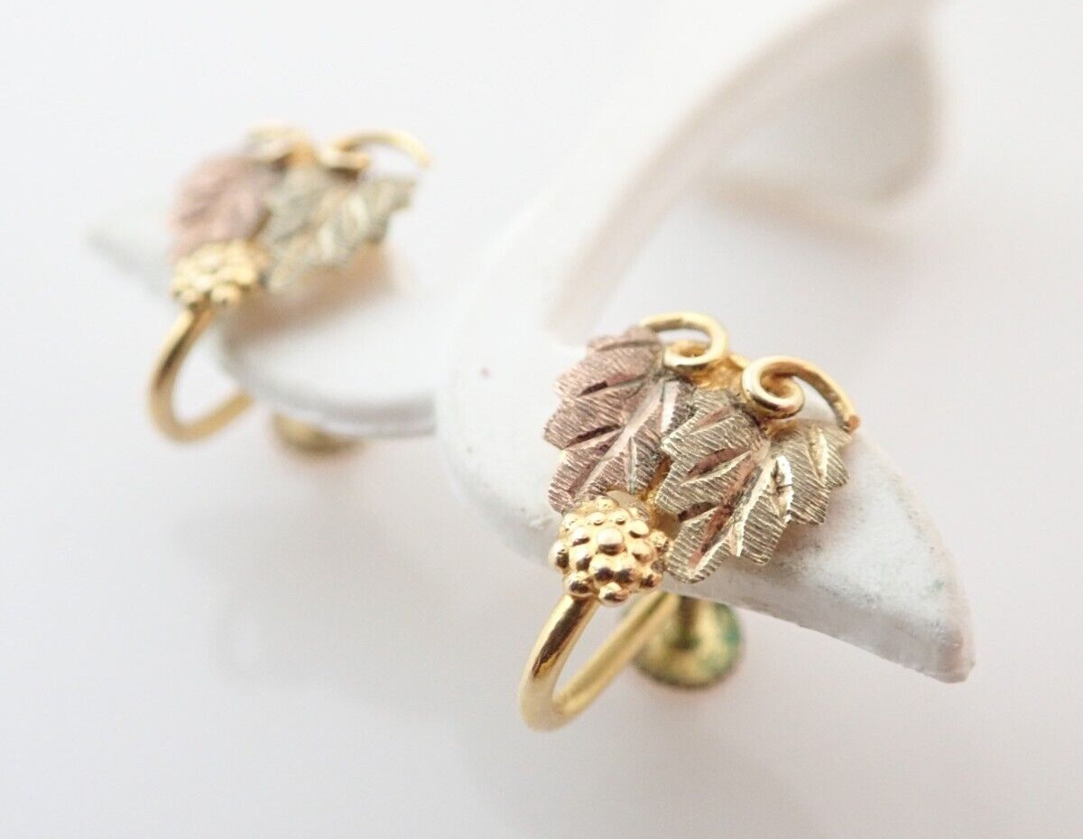 10k Landstom’s Black Hills Gold Multi Colored Estate Earrings 2.4 Grams
