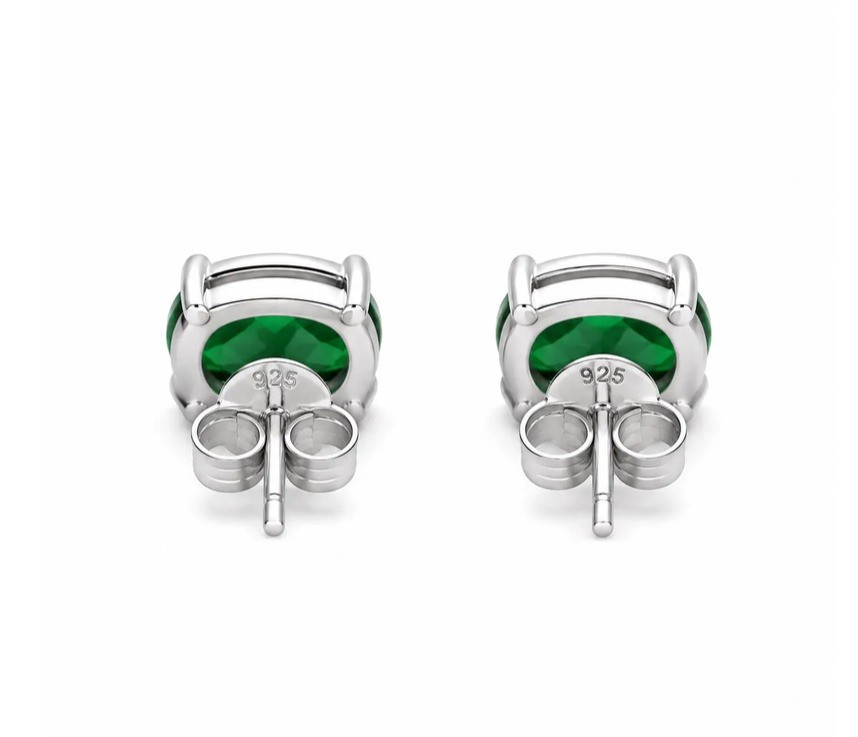 Green Oval Cubic Zirconia Stud Earrings 925 Sterling Silver Gift for Her