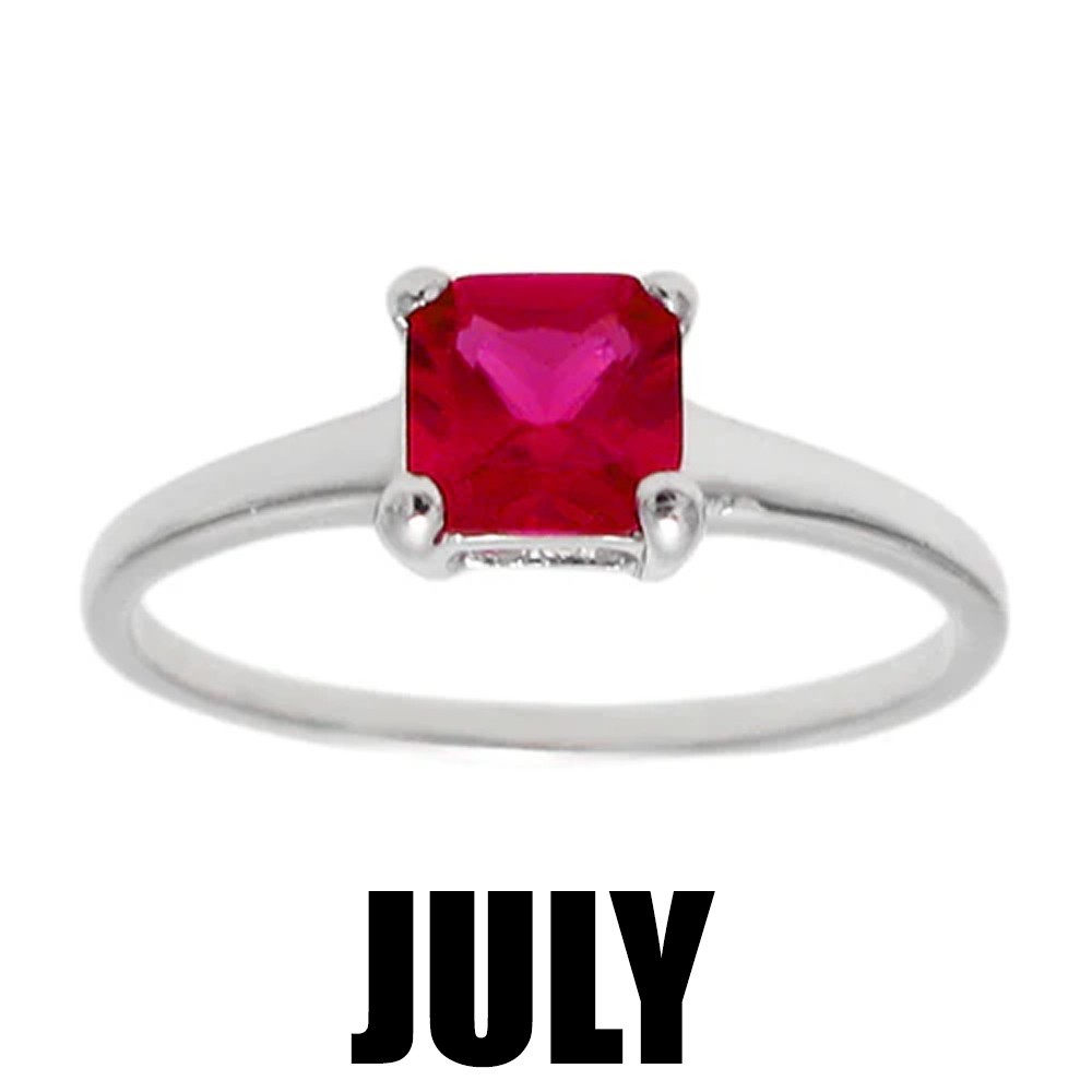 925 Sterling Silver Child’s Baby Princess Cut CZ Birthstone Ring Choose Month