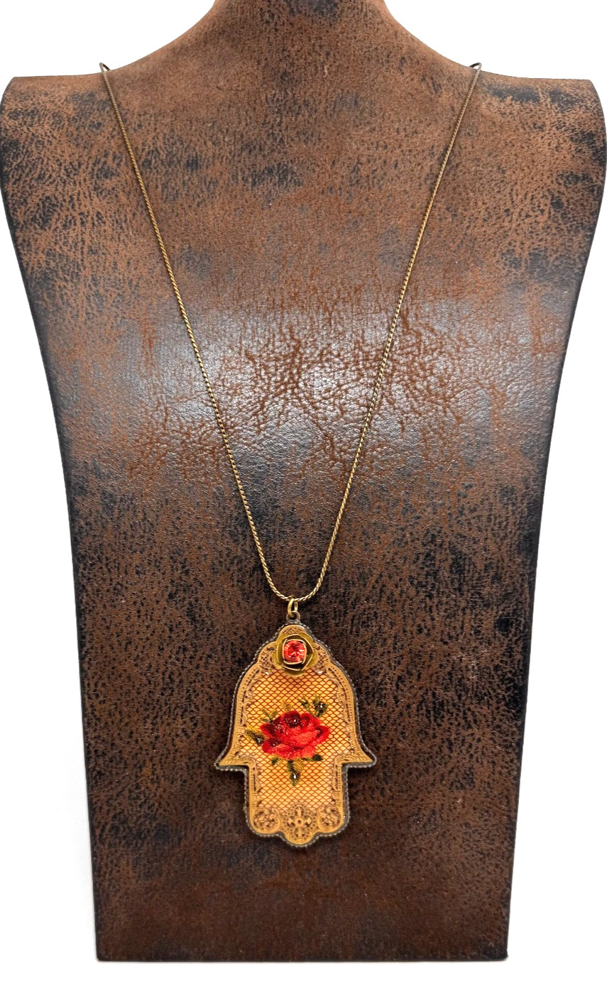 Lovely Michal Negrin Hamsa Necklace With Colorful Crystals Unique #648#