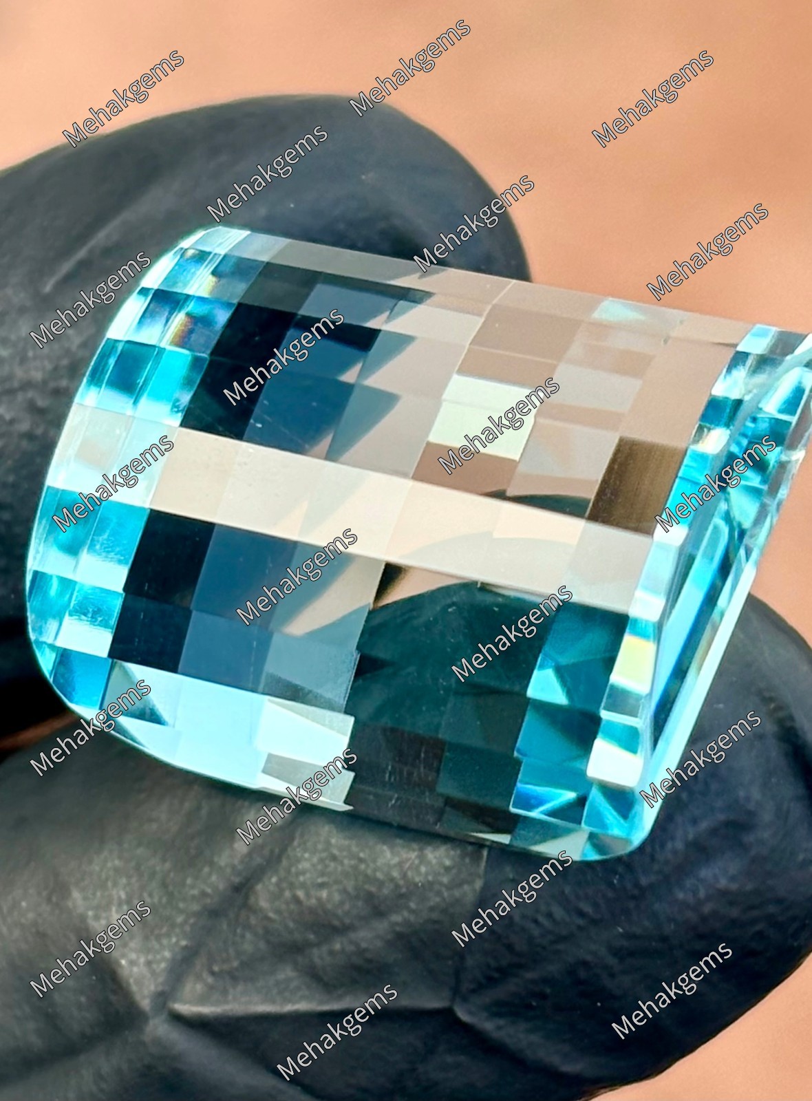 Electric Blue Aquamarine Loose Gemstone – 37Ct Pixel Cut Statement Ring Stone