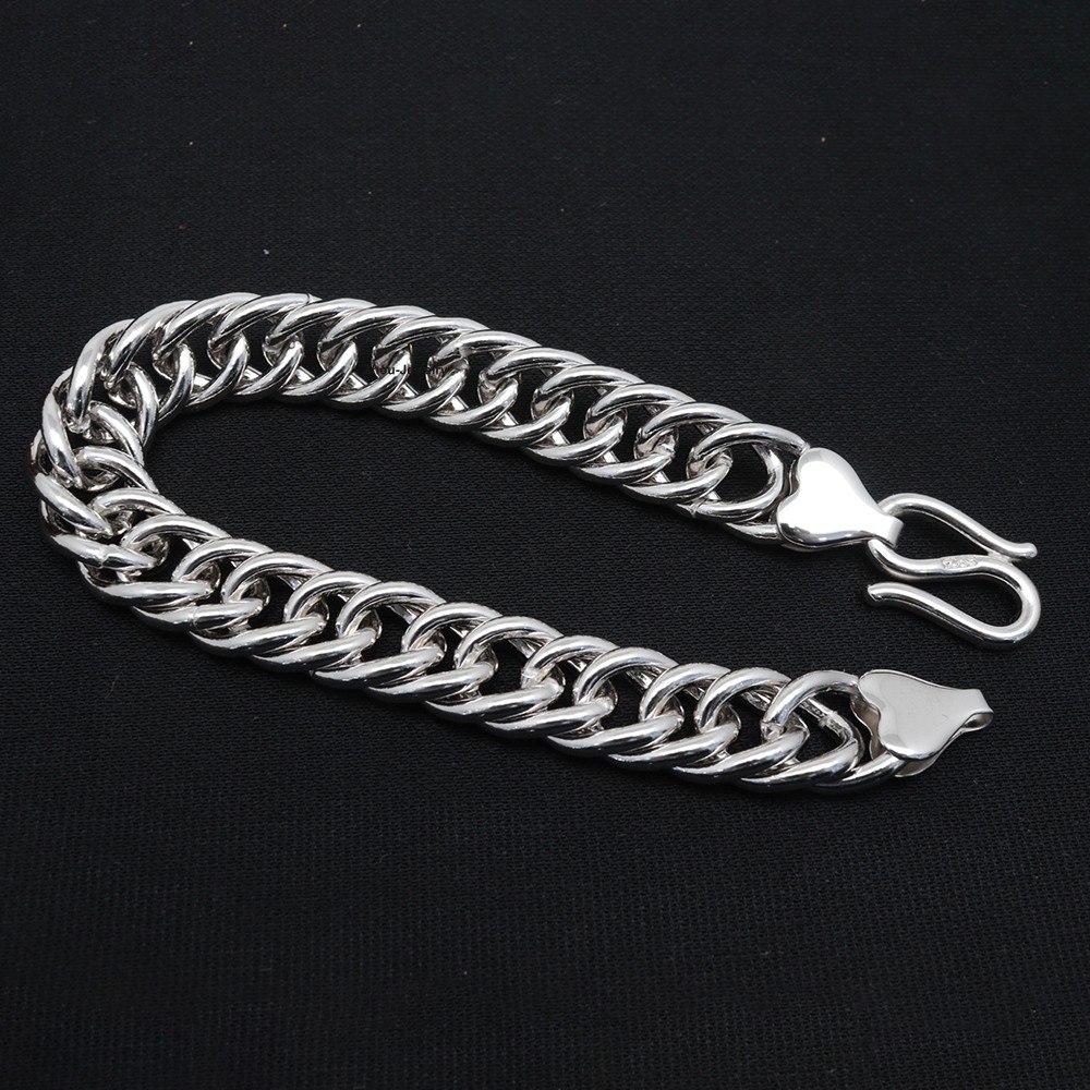New Pure 925 Sterling Silver Bracelet 12mm Curb Link Chain 8.26inch Men Women