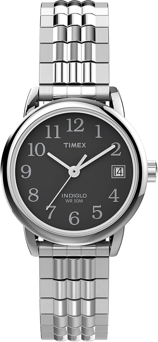 Timex Women’s Easy Reader 25mm Perfect Fit Watch – Silver-Tone Case Black Dial