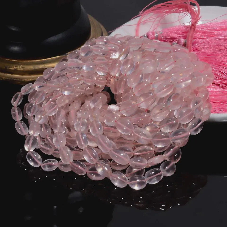 AAA Rose Quartz Oval Smooth Beads 4×3-10x7mm 9 Inch For Jewelry Making