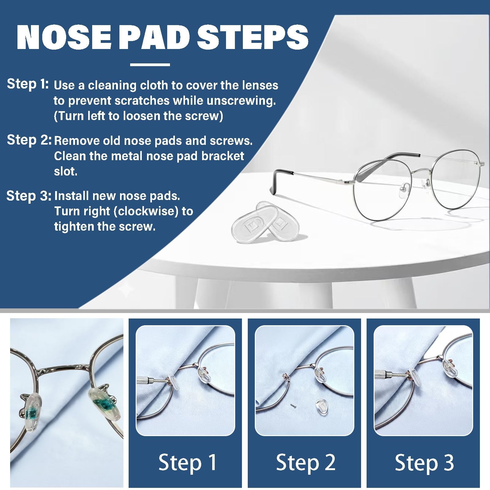 10-Pairs Glasses Nose Pad,Screw-in Soft 10 Pairs 15mm, Transparent Color