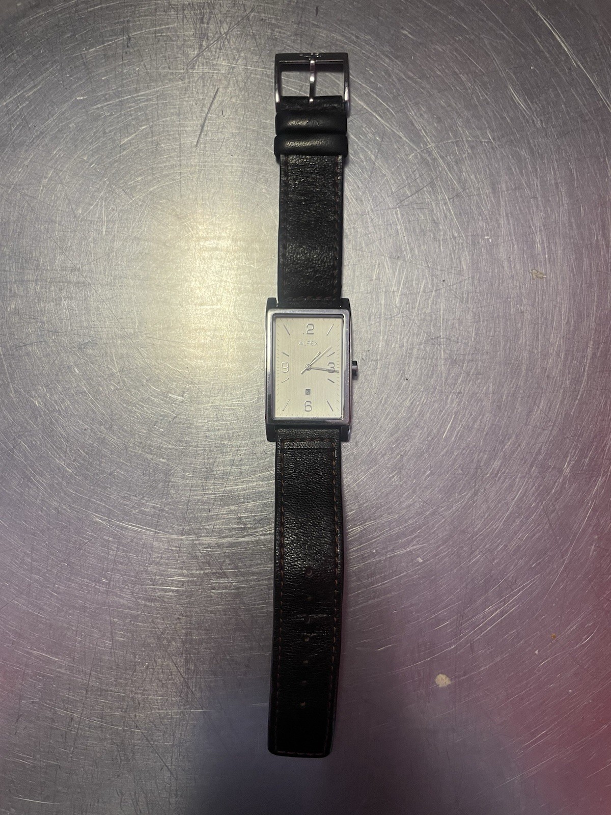 Vintage Alfex RECTANGLE SWISS STAINLESS STEEL MEN’S QUARTZ WATCH “ALFEX” 5495