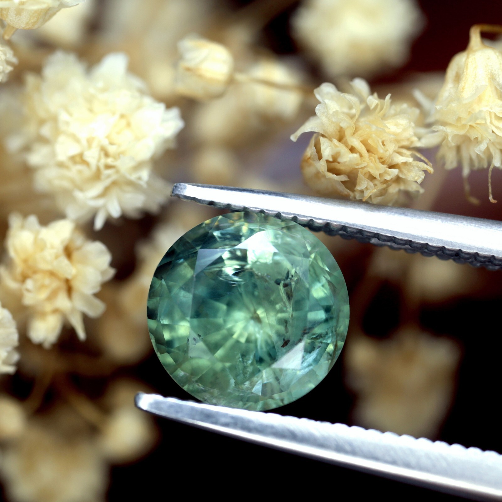 Certified 1.97ct Natural Green Sapphire SI Clarity Madagascar 7.23×7.21mm Round