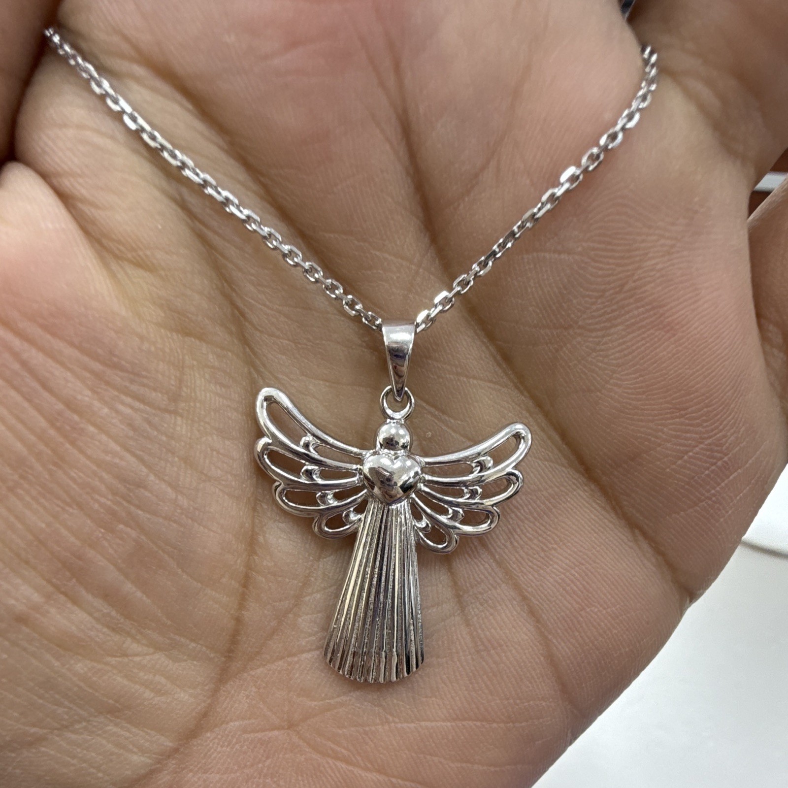 sterling silver 925 cable chain angel charm pendant necklace 18 in lobster